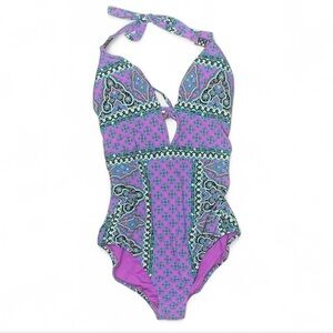 Nanette Lepore Size XS One piece swimsuit Purple Paisley One-Piece Halter